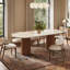 Table de salle à manger ovale de style Mid-Century (200 cm), plateau en travertin fritté, table de cuisine marron avec piètement cannelé en MDF pour 8 personnes-1218510049