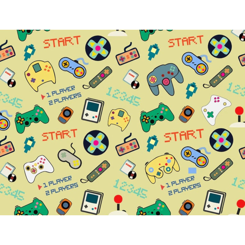 Papier peint rétro avec contrôleur de jeu, L 117,96 po x l 236 po