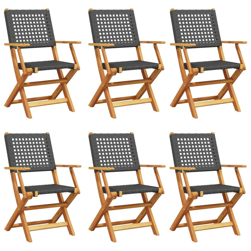 9-3 Wicker/Rattan Garden Chair With Cushion Folding Chair Set, Black