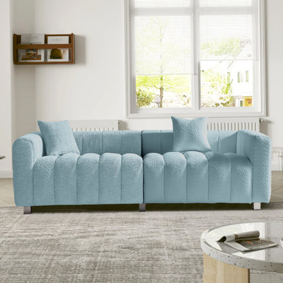 Canapé 83,46 po à 3 places en velours, rembourré de bulles avec base en métal et 2 coussins pour le salon, configurations modulaires et personnalisées, design ergonomique confortable, style moderne et élégant