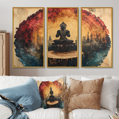 «Indian God Meditation Connecting to the Woods III» - Art mural de l'hindouisme - ensemble de 3