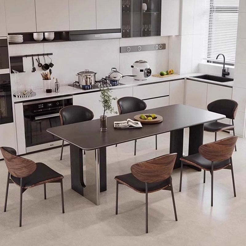Modern Rectangular Rock Slab Dining Table Sets, 29.5"H x 55.1"L x 31.5"W