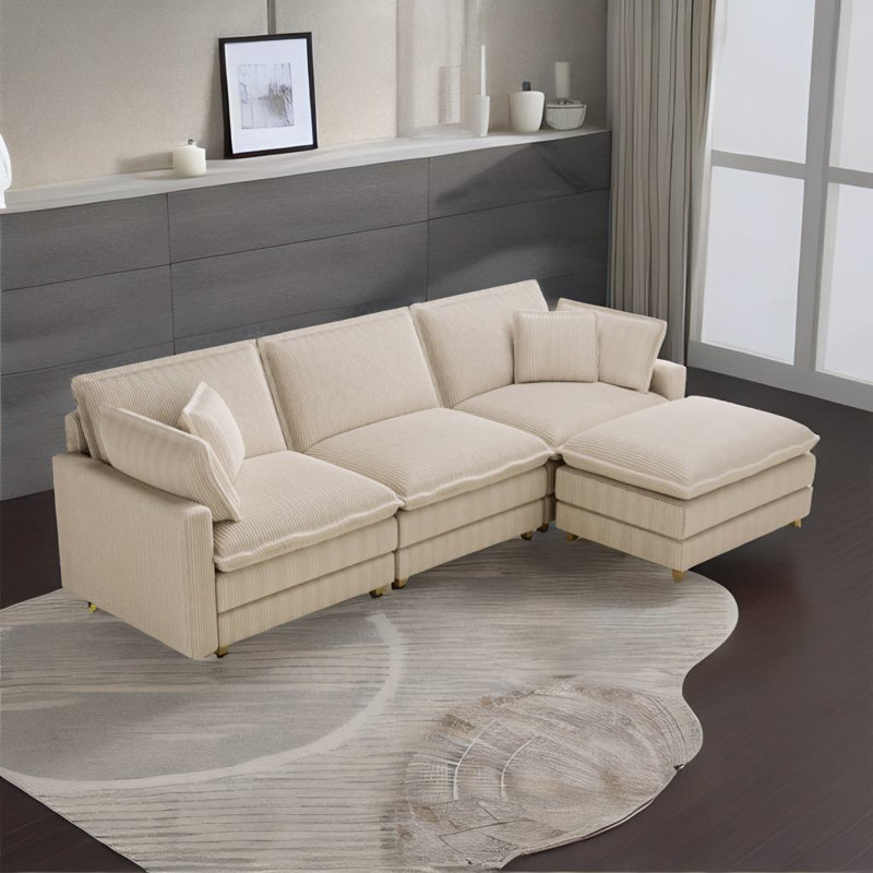 L-shaped Modular Sofa, Beige, 35.03" H x 103" W x 36.64" D