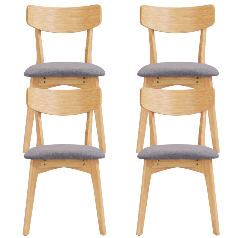 Chaises de salle à manger rembourrées Putnam avec dossier courbé et pieds en bois d'hévéa, Gray, Brown Wood