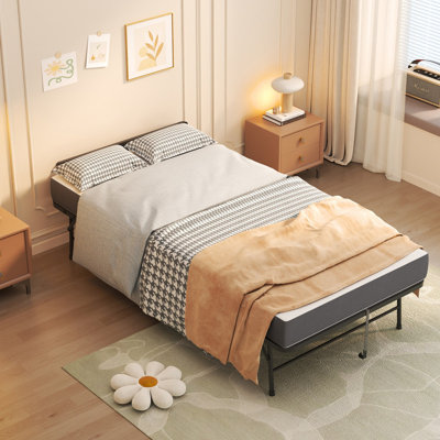Black Modern Folding Twin Bed, Adjustable Headboard, 5" Memory Foam Mattress, Wheeled Design for Easy Moving & Storage
