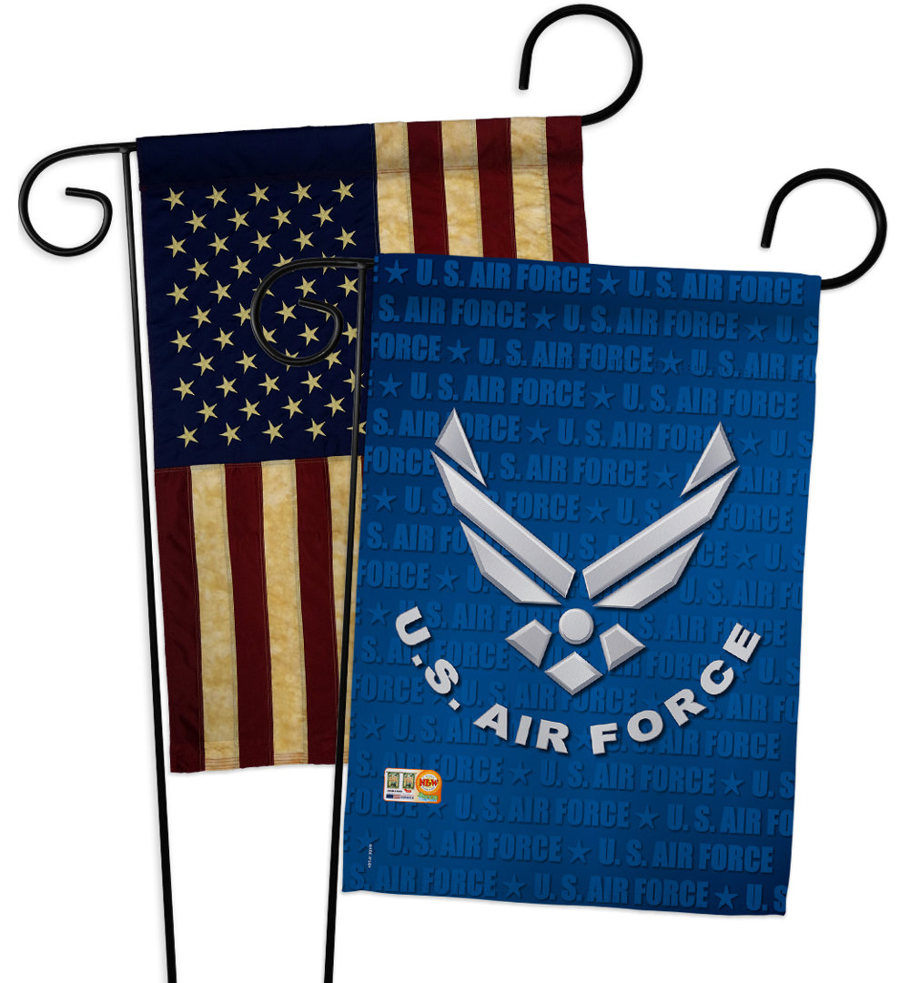 2 Piece American Air Force Military Impressions Decorative Vertical 2-Sided Polyester Flag Set Breeze Decor 