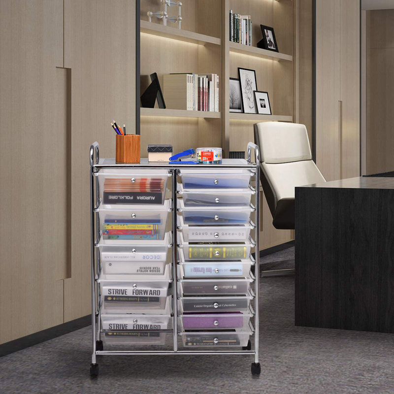 Hallam 15 Drawer Storage Drawer, Chrome, Translucent White