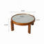 Table basse ronde avec plateau en miroir, structure en bois massif et pieds cylindriques, table de cocktail rétro Mid-Century pour le salon