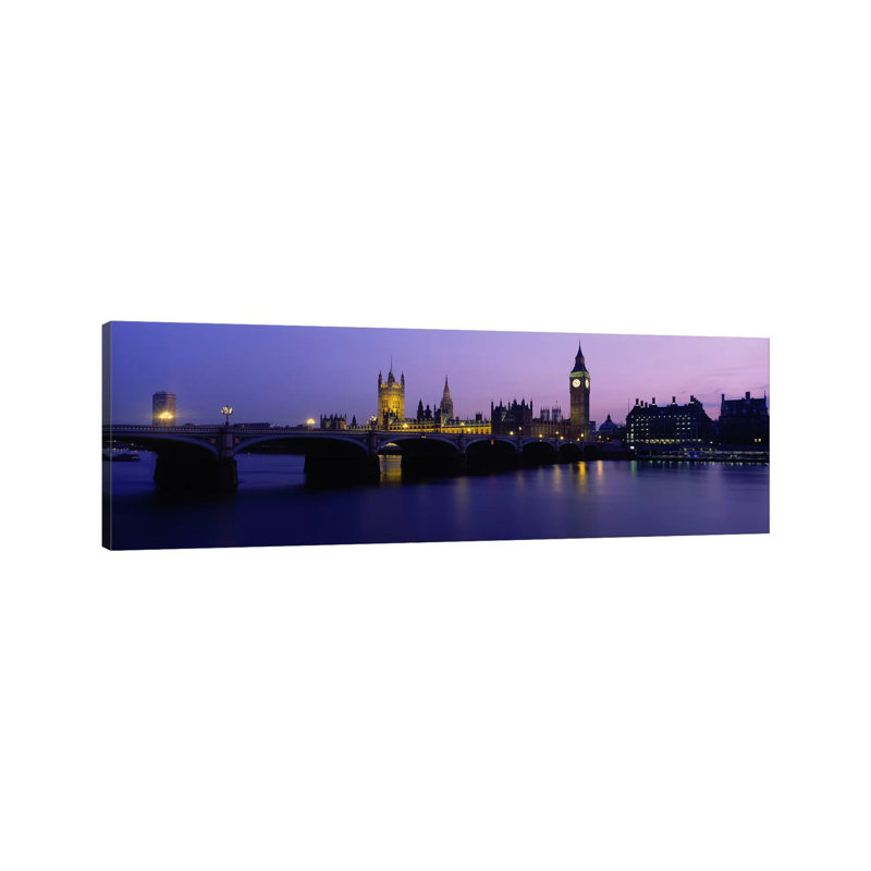 An Illuminated PAlace of Westminster I, London, England, United Kingdom 1 Piece Wrapped Canvas Panoramic Wall Art