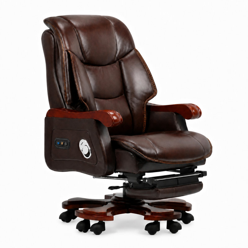Fauteuil de direction Kinnls Jones avec ventilation par massage et chauffage, fauteuil de direction en cuir véritable de luxe