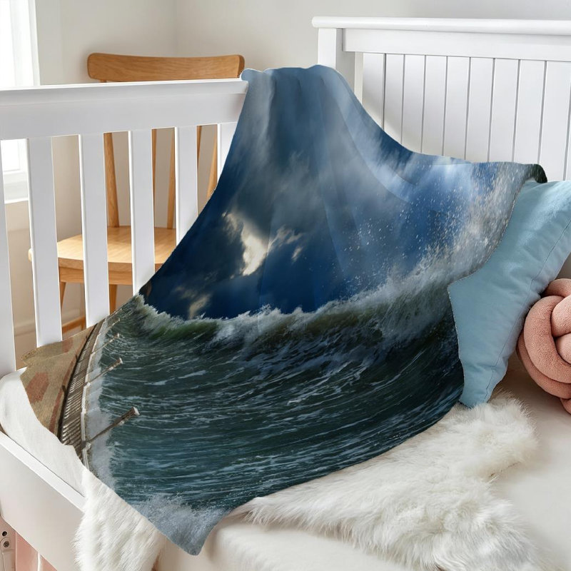 Jeté en flanelle bleue ultra douce, imprimé Dramatic Giant Waves foncé, Throw 30" x 40"