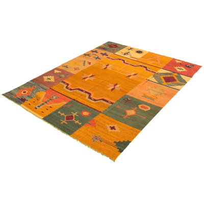 Tapis de zone en laine orange 10 pi x 13 po one-of-kind à la main noué la new age anatolian