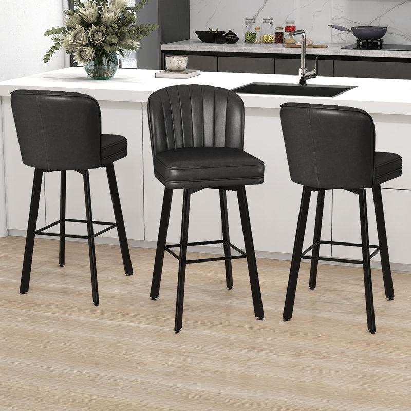 Tabourets de bar pivotants de 30 po à hauteur de comptoir avec dossier, tabourets d'îlot de cuisine avec dossier à coquille capitonnée, siège rembourré et pieds en métal avec repose-pieds