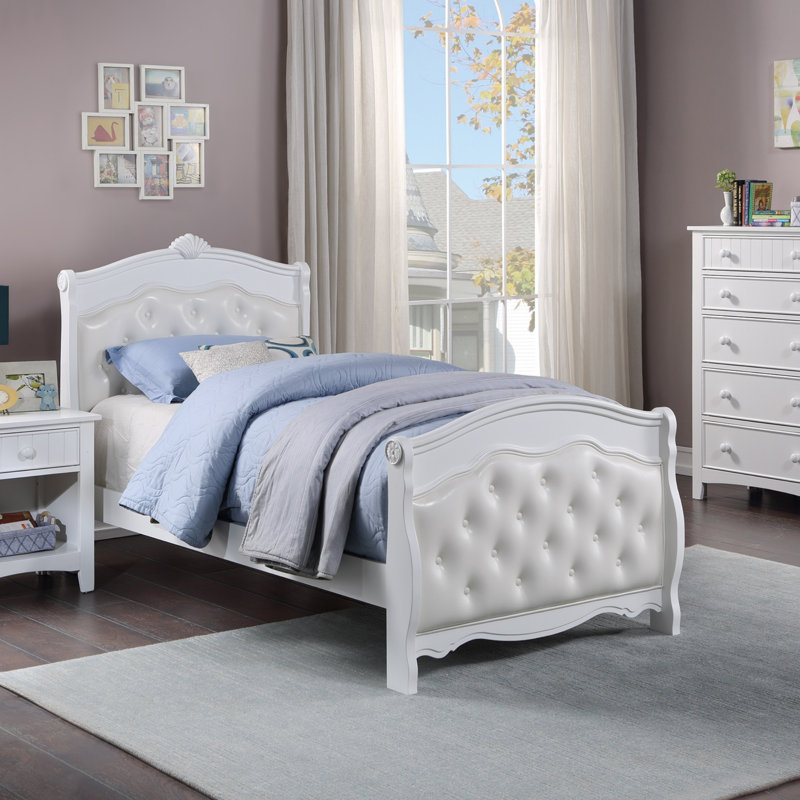 Cadre de lit blanc en similicuir avec tête de lit en contreplaqué 1pc, Blanc