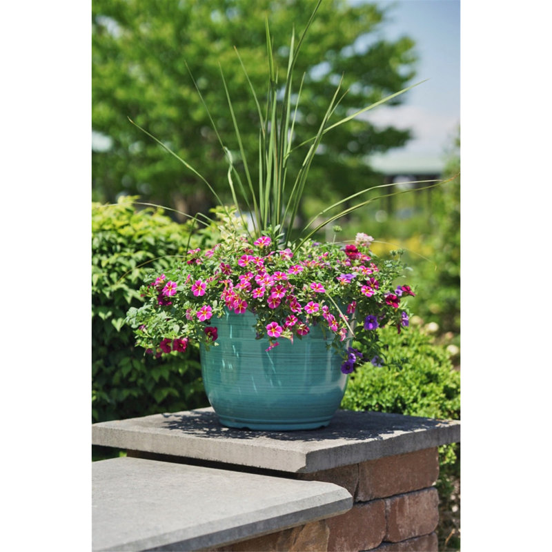 Maisonette Round Pot Planter with Drainage Holes, Dark Aqua