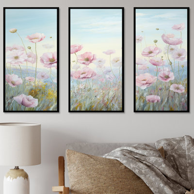 Pink Ranunculus Field In Mountain I - Ranunculus Wall Decor Set
