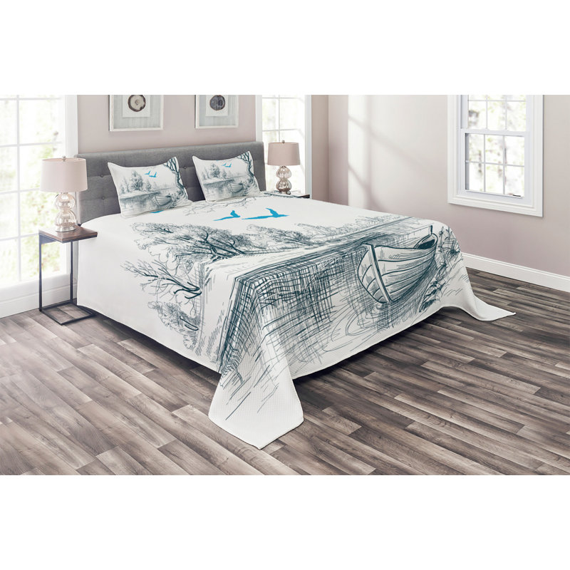 Landscape Rustic Polyester Coverlet, King Bedspread + 2 Shams