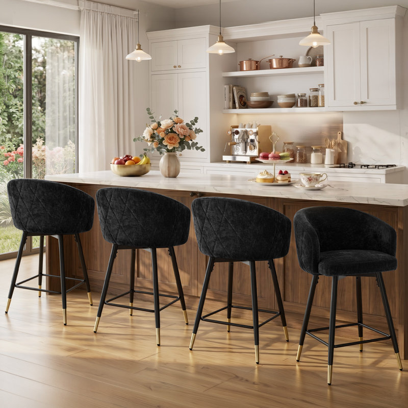 26" Swivel Upholstered Counter & Bar Stool with Metal Frame, Black