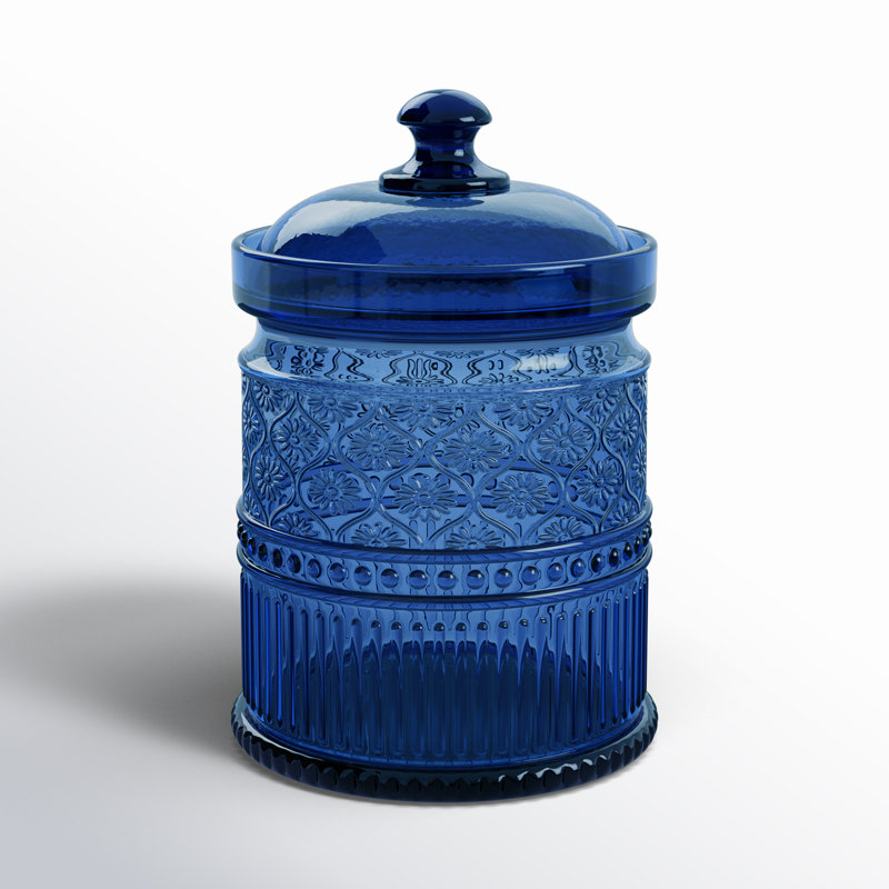 Claro Small Blue Geometric Glass Canister