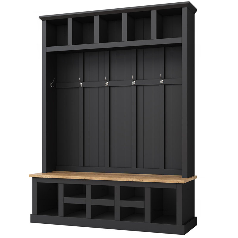 Farmhouse Wooden 78''H Hall Tree with Storage Bench