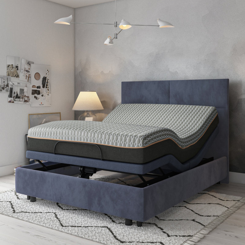 Base de lit réglable avec trois modes de vibration, réglages de la position de la tête et des pieds, positions multiples préréglées, charge USB, fonction de massage, éclairage DEL et capacité de poids élevée