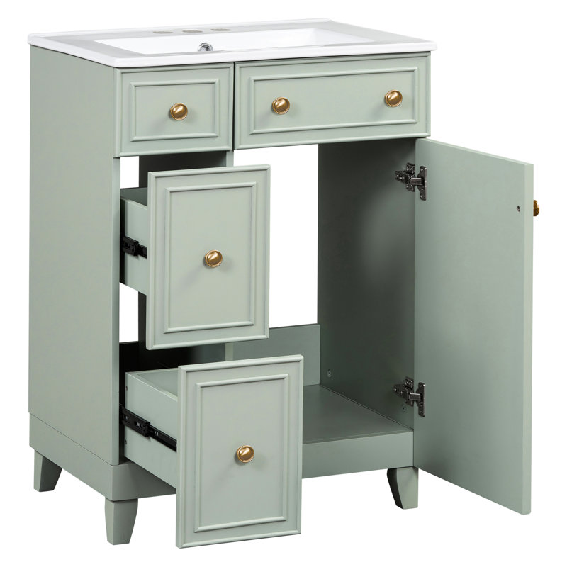 Meuble-lavabo de salle de bain 24 po avec évier - beaucoup de rangement, élégant lavabo en céramique de 24 po, fonctionnel, peu encombrant