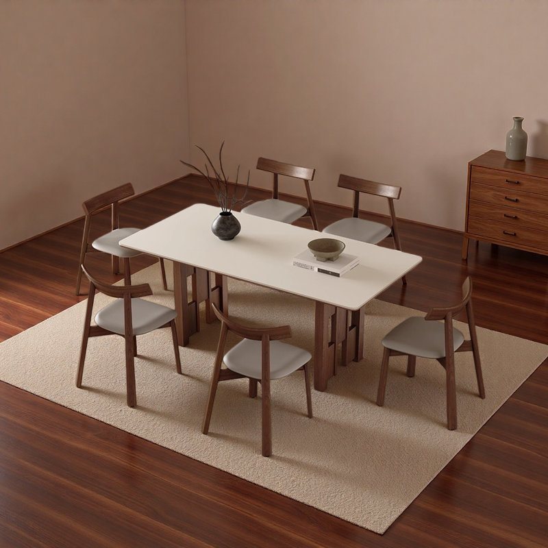 Table de salle à manger Mid-Century, H 29,5 po x l 70,9 po x P 35,4 po, 7 pièces : table, 6 chaises