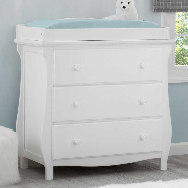 Delta Children Lancaster 3 Drawer Dresser With Changing Top And Interlocking Drawers, Bianca, White