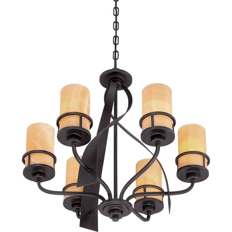 Lustre traditionnel à 6 lumières avec abat-jour Colby, Bronze impérial