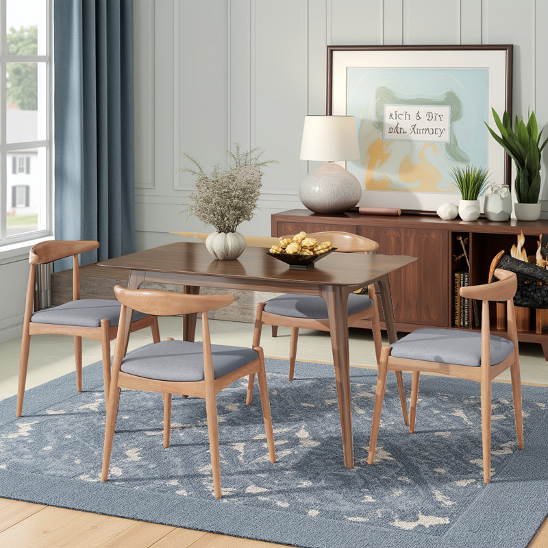 Ensemble de 2 chaises de salle à manger de style Mid-Century moderne - Cadre ergonomique en bois d'hévéa avec coussins moelleux