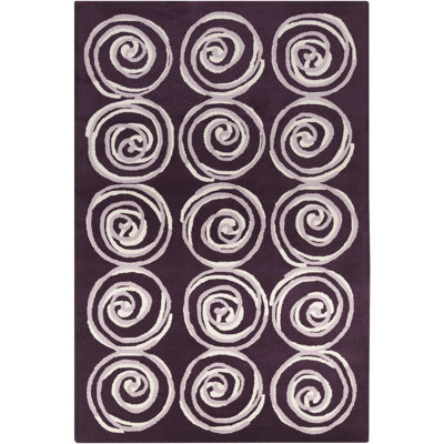 Ailey Authentic Hand-Tufted Handmade Purple & Cream Modern Spiral Wool Area Rug