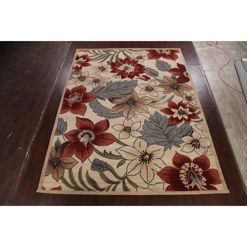 Tapis beige / rouge / gris en laine touffeté à la main Santaquin