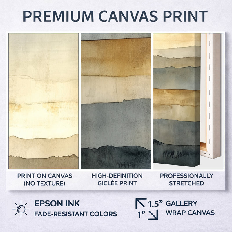 Neutral Horizon Layers II - beige, reproduction sur toile moderne, Encadrement argenté, H 16 po x l 32 po