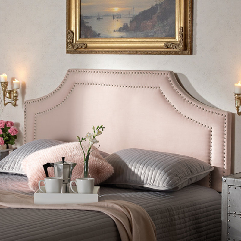 Danann Upholstered Headboard is modern and contemporary, 56.22'' H X 61.32'' W X 2.32'' D, Queen, Light Pink
