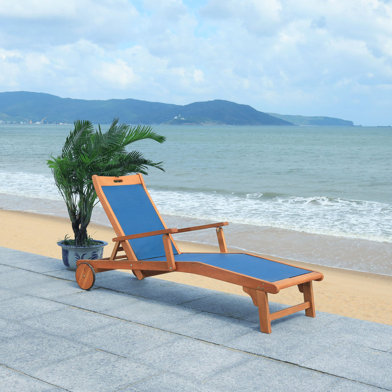 London Outdoor Eucalyptus Wood Chaise Lounge, Navy
