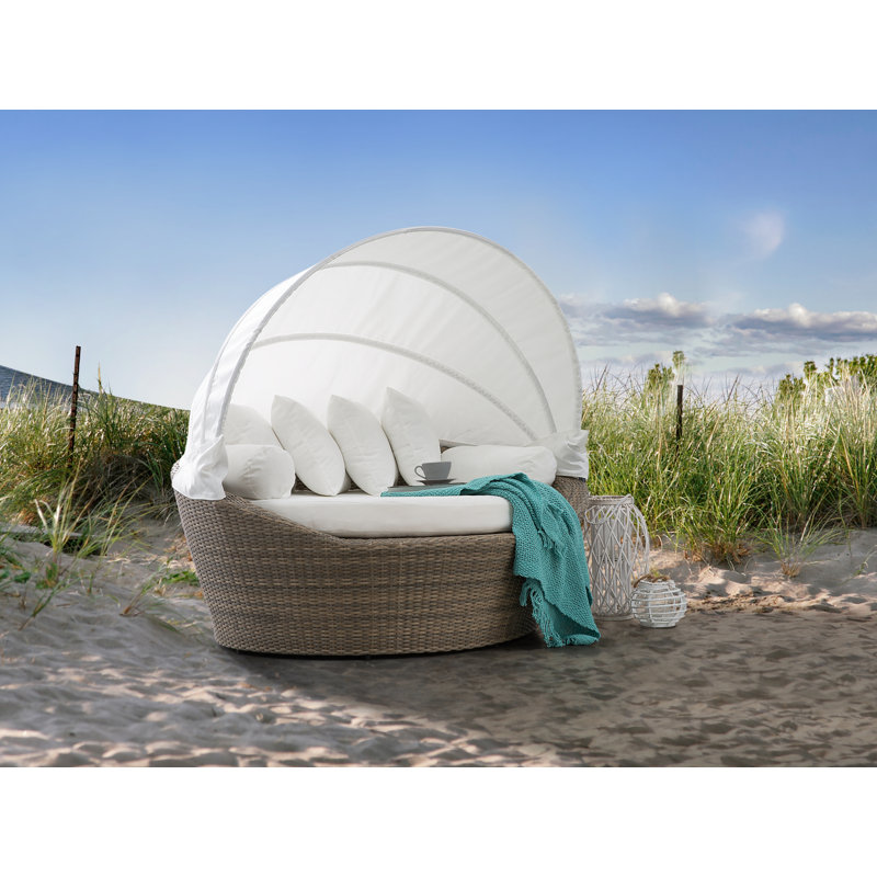 165cm Wide Patio Daybed with Cushions, White/Brown