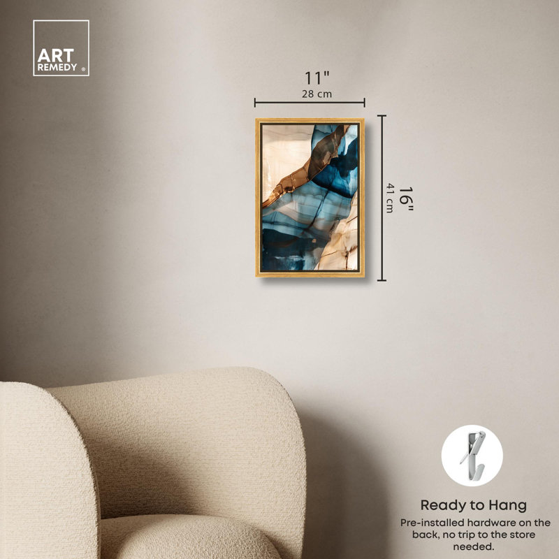 Art Remedy, toile abstraite vibrante, Cadre flottant doré, H 16 po x l 11 po