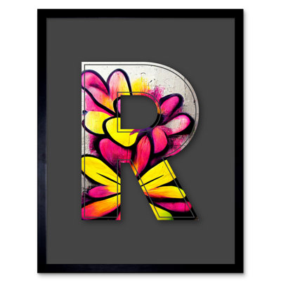 Letter R Flower Decorative Graffiti - Single Picture Frame Print