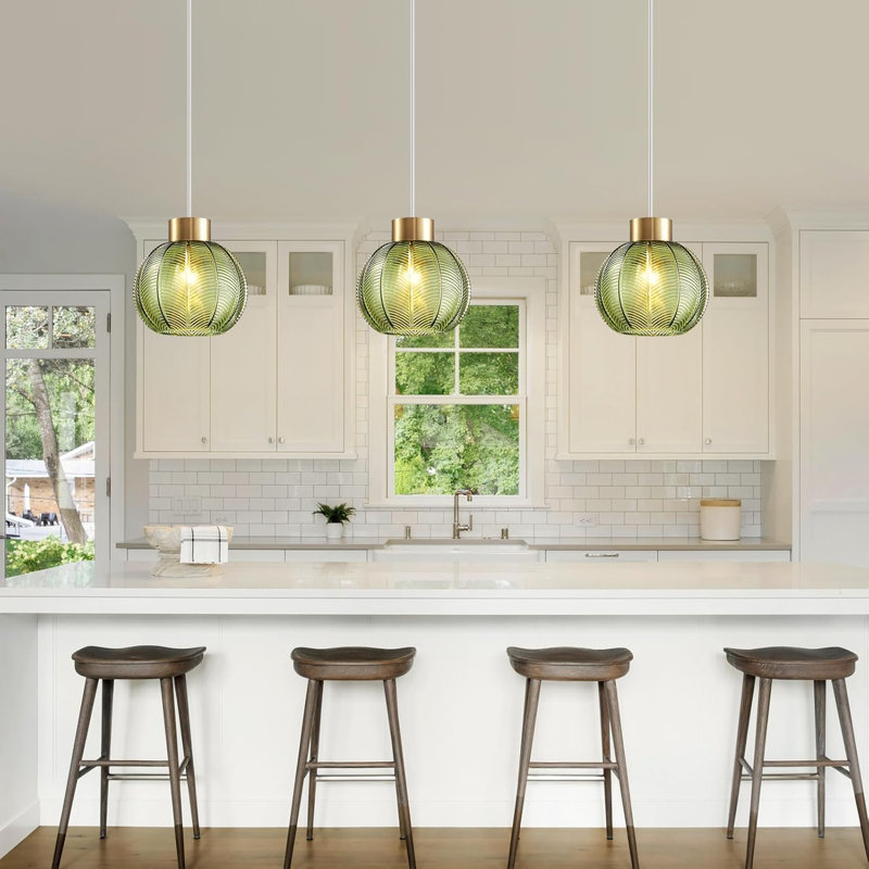 21cm H Glass Round Pendant Shade ( Clip On ), Green