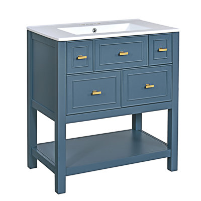 Ensemble de meuble-lavabo autoportant avec lavabo en céramique séparé