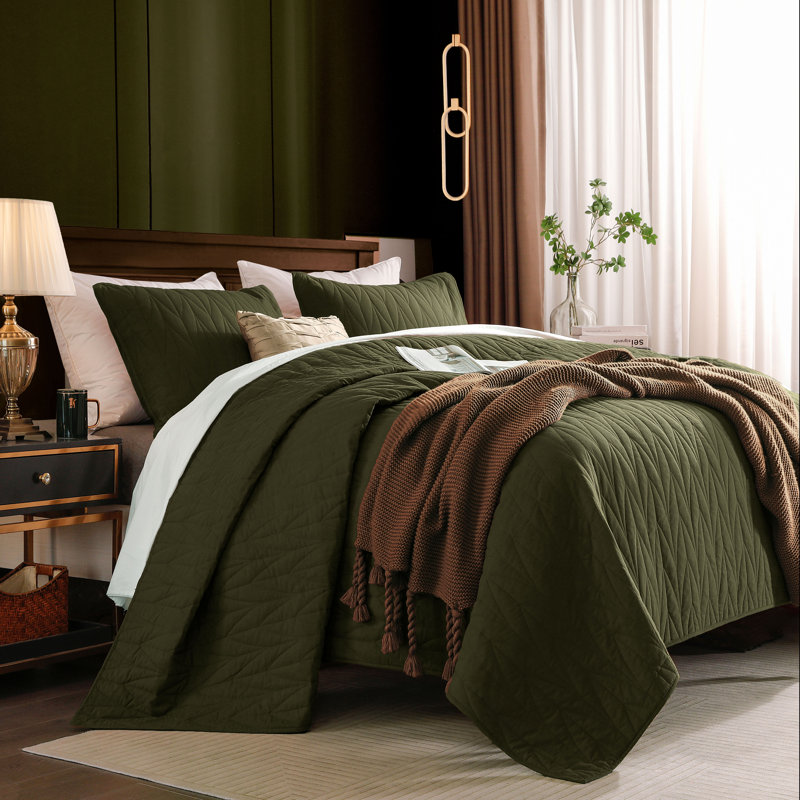 Ensemble de courtepointe réversible 100% coton Wonderful 3 pièces, Double / grand + 2 taies décoratives standard, Cuivre