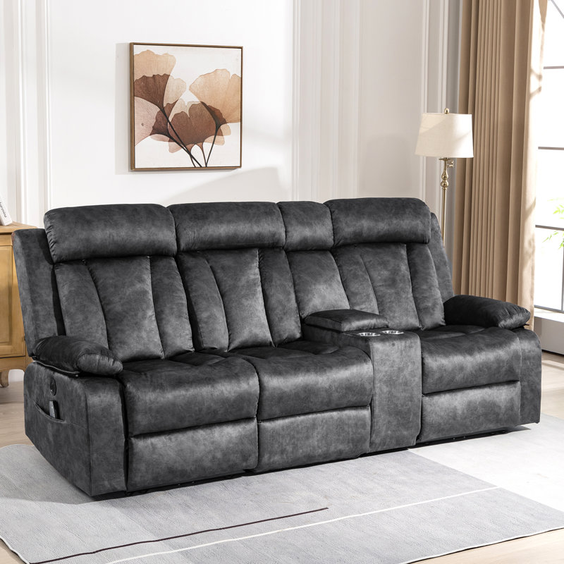 Prarthana 92.9'' Velvet Power Reclining Sofa, Gray Velvet