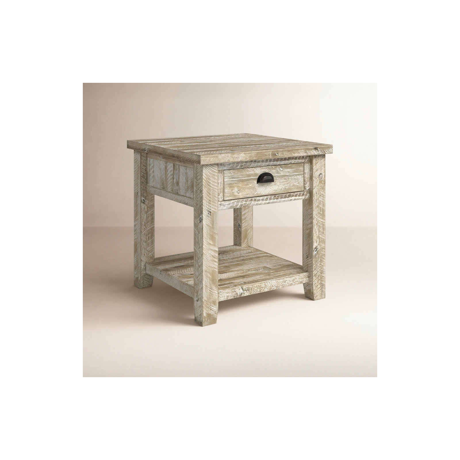 Castile Solid Wood End Table with Storage, Washed Gray