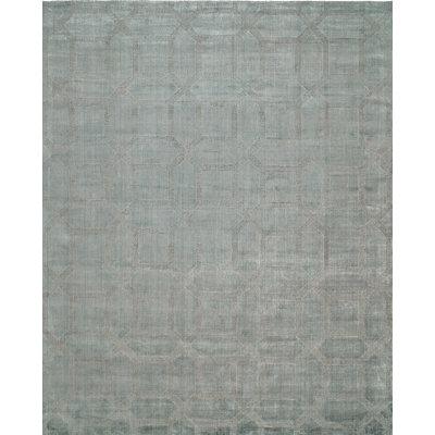Hand Loomed Geometric Area Rug in Light Blue