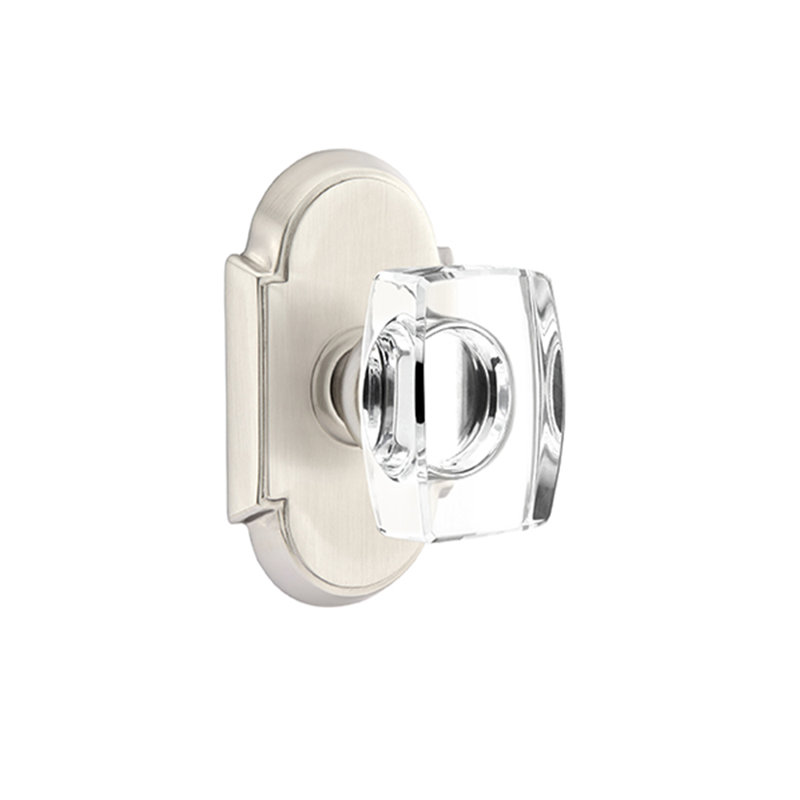 Ensemble de boutons de passage Emtek avec rosette # 8 et bouton de verre Windsor, Nickel satiné