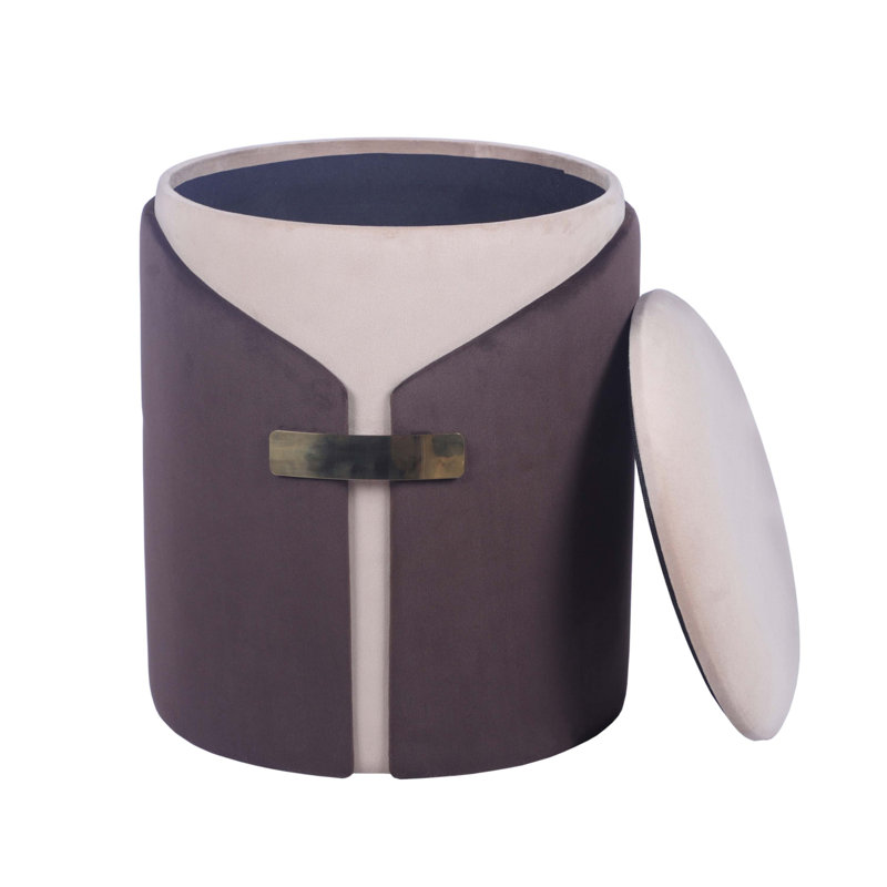 Two-Toned Ottoman With Storage Or Vanity Stool, Brown