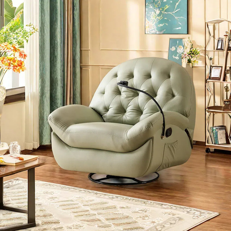 Seun Faux Leather Swivel Recliner, Green