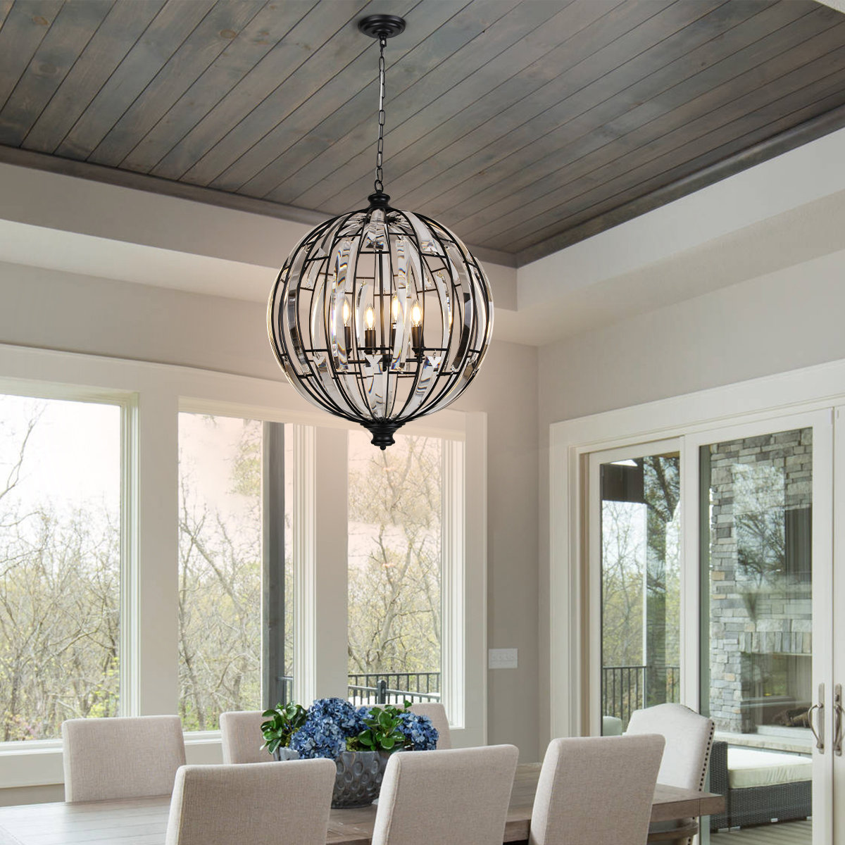 House of Hampton® Large Unique Orb Crystal Chandelier 4 Light Elegant ...