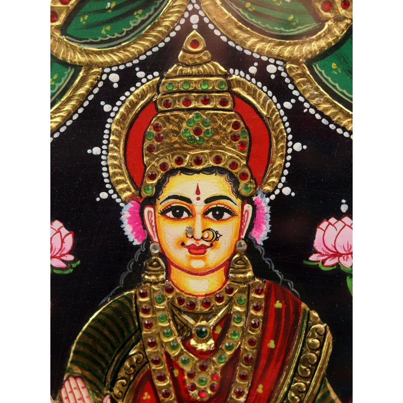Gajalakshmi assis sur un lotus | Peinture encadrée de Tanjore