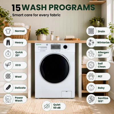 Équateur Value Stack Laundry 220v 26 Lbs Washer 2.5cf + Dryed ventiled 4cf 1 Outlet